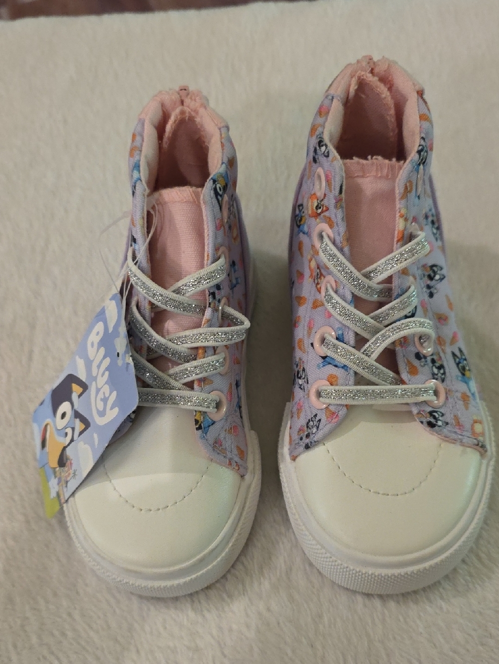 Bluey Kids High-Top Sneakers in Light Pink with Glitter Laces